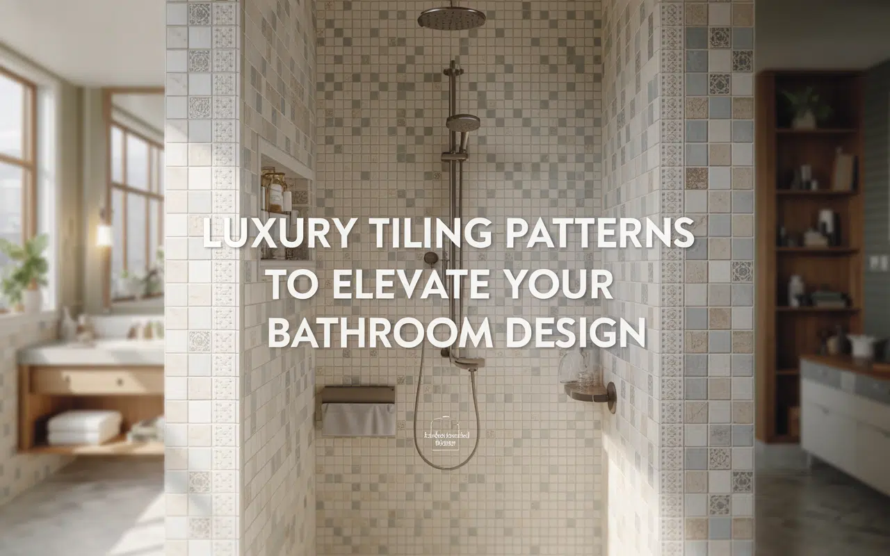 Luxurious bathroom featuring elegant tiling patterns, elevating the design with a stylish shower and modern fixtures.