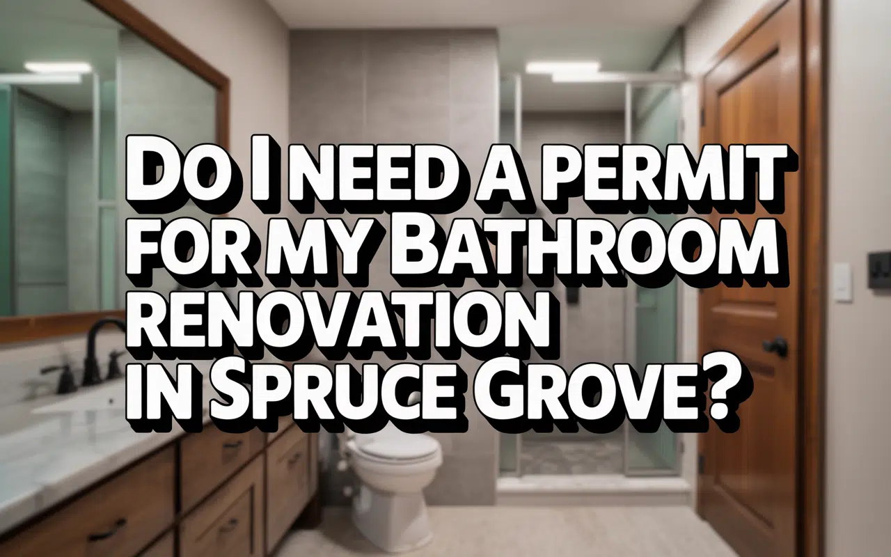 Bathroom renovation in Spruce Grove. Modern bathroom with vanity, toilet, and glass shower. Do I need a permit?